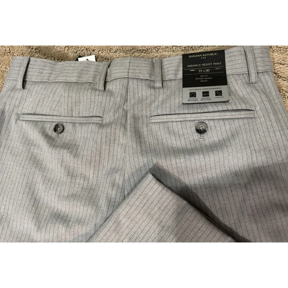 Banana Republic Men's Gray Pinstripe Slim-Fit Flat-Front Dress Pants Size 31X30